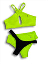 BIKINI HIGH CUT & SOLID NEON LIME TOP CROSS