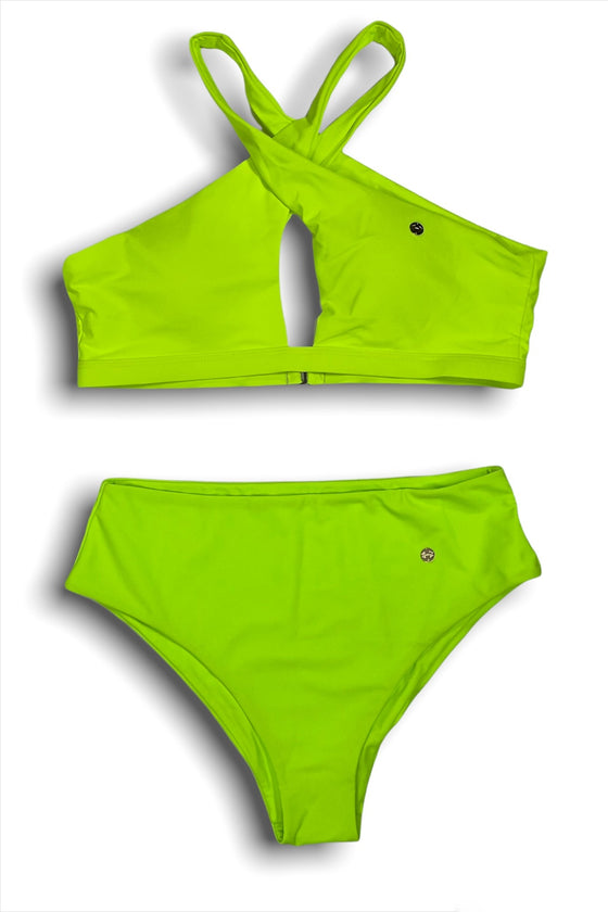 BIKINI HIGH CUT & SOLID NEON LIME TOP CROSS