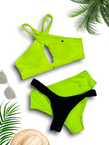  BIKINI HIGH CUT & SOLID NEON LIME TOP CROSS