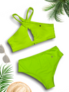 BIKINI HIGH CUT & SOLID NEON LIME TOP CROSS