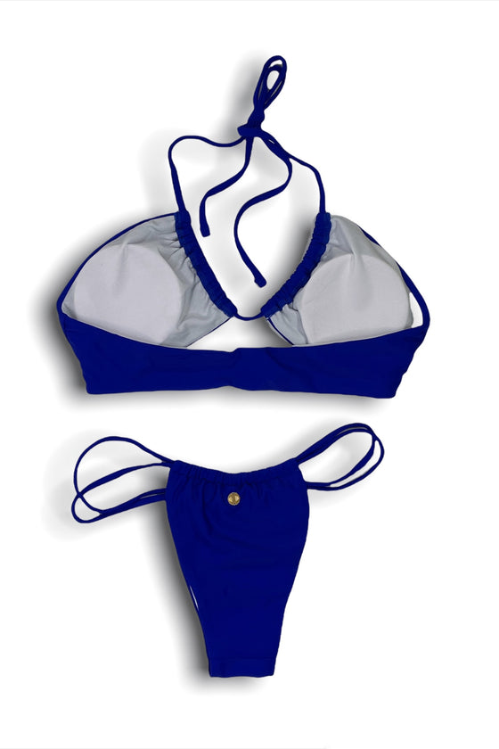 BLUE CROSSOVER THONG SWIMSUIT REVERSE TRIANGLE