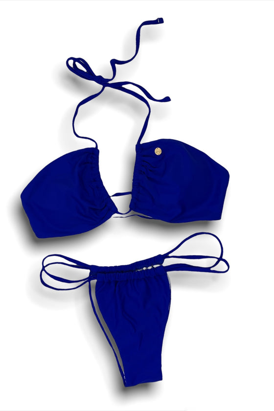 BLUE CROSSOVER THONG SWIMSUIT REVERSE TRIANGLE