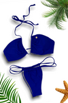 BLUE CROSSOVER THONG SWIMSUIT REVERSE TRIANGLE