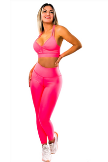  HIGH STRETCH SOLID SOFTNESS CROSS V BRA & HIGH WIDE WAIST LEGGINGS CORAL