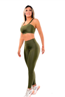  HIGH STRETCH SOLID SOFTNESS CROSS BRA & HIGH WIDE WAIST LEGGINGS DARK GREEN