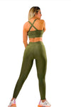 HIGH STRETCH SOLID SOFTNESS CROSS BRA & HIGH WIDE WAIST LEGGINGS DARK GREEN