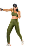 HIGH STRETCH SOLID SOFTNESS CROSS BRA & HIGH WIDE WAIST LEGGINGS DARK GREEN