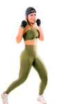 HIGH STRETCH SOLID SOFTNESS CROSS BRA & HIGH WIDE WAIST LEGGINGS DARK GREEN