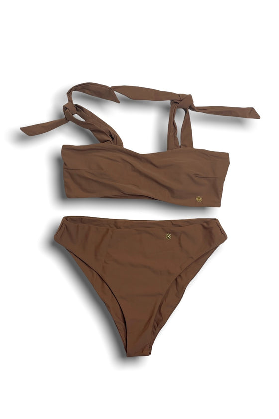 BIKINI SWIMSUIT BROWN TIE SHOULDER