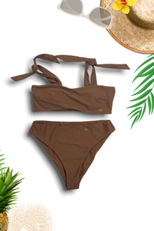  BIKINI SWIMSUIT BROWN TIE SHOULDER