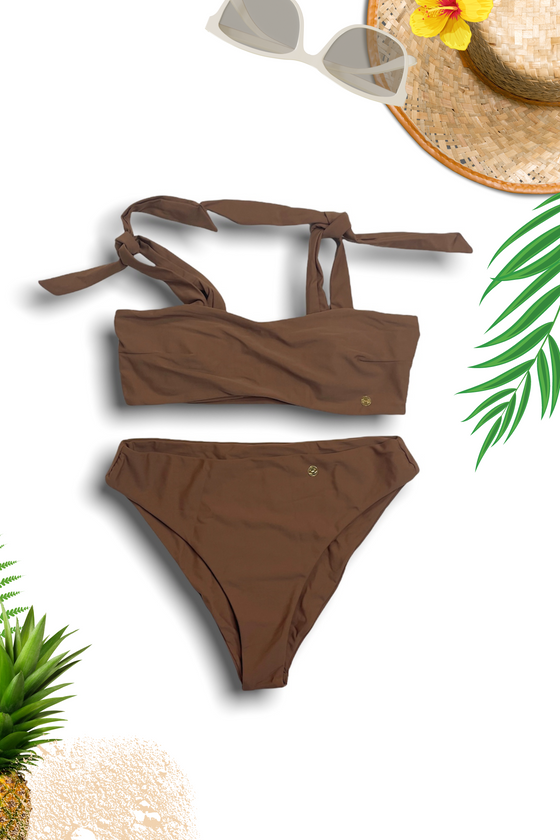 BIKINI SWIMSUIT BROWN TIE SHOULDER