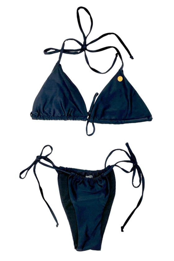 TRIANGLE BIKINI WITH RUFFLED THONG AND HIGH WAIST