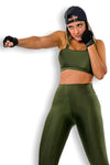 HIGH STRETCH SOLID SOFTNESS CROSS BRA & HIGH WIDE WAIST LEGGINGS DARK GREEN